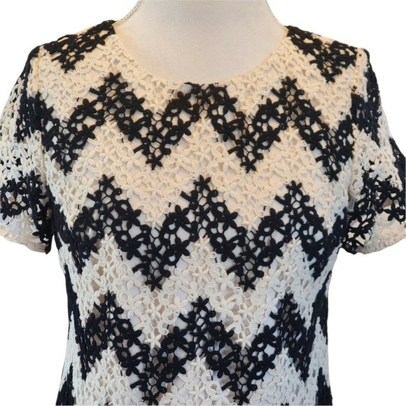 Talbots‎ 8 P Petite Crochet Floral Chevron Shift Dress Black Offwhite - Picture 2 of 9
